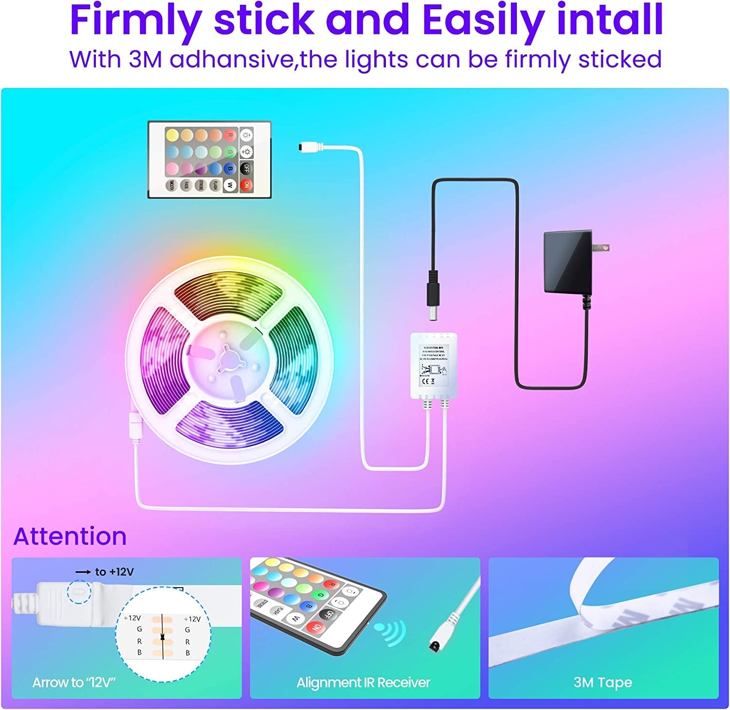 50 FT LED Strip Lights,Bluetooth LED Lighting for Bedroom, Color Changing Light Strip with Music Sync, Phone Controller and IR Remote(App+Remote +Mic)