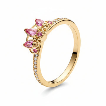 Elegant Gold Plated Rapunzel Crown Rings Zircon,  Princess Ring Hollow Opening Wedding Geek Jewelry Woman