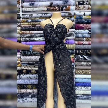 Women’s Black Floral Halter Wrap Dress – Lightweight Beach Cover-Up, Party Wear, Night Wear