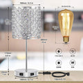 Set of 2 Touch Table Lamp, Sliver Crystal Lamp Set of 2, 3 Way Dimmable Bedside Lamps with Dual USB Ports, Nightstand Lamps for Bedrooms Desk Light for Girl Room, Living Room(Included 2 Bulbs)…
